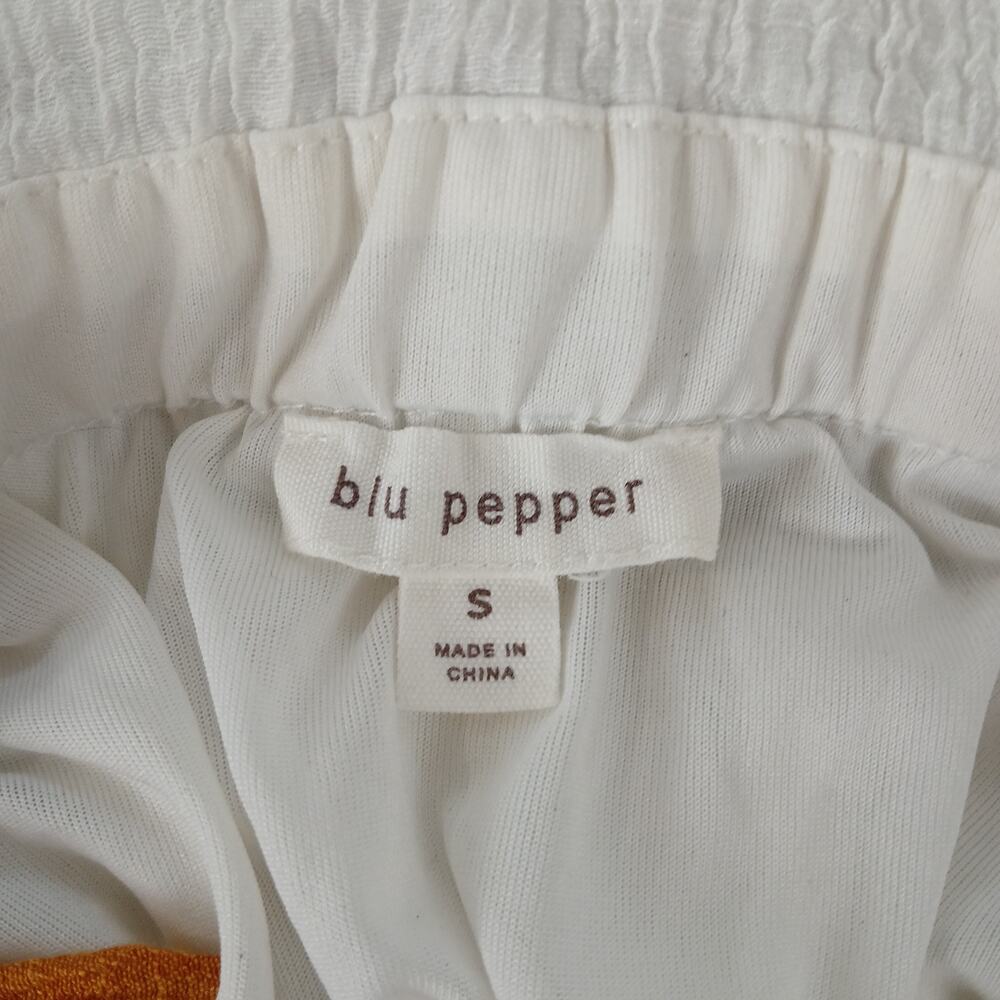 Blu Pepper Tiered Maxi Sundress S white tan orange brown colorblock lined - Picture 8 of 12